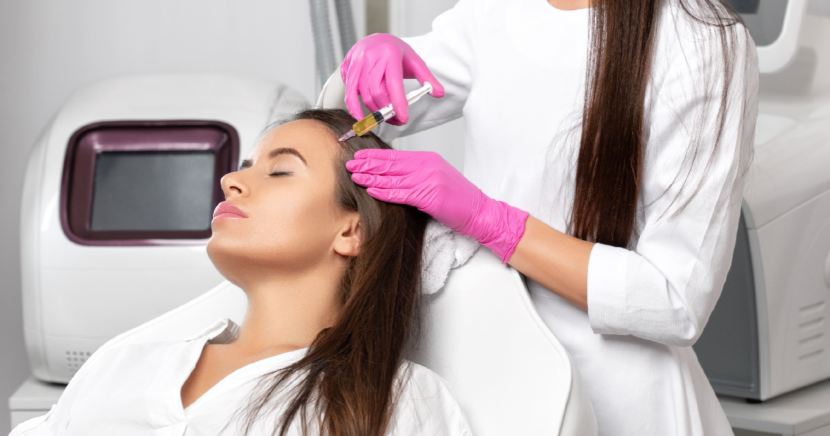 Woman receiving hair restoration injection from provider in Bradenton,FL